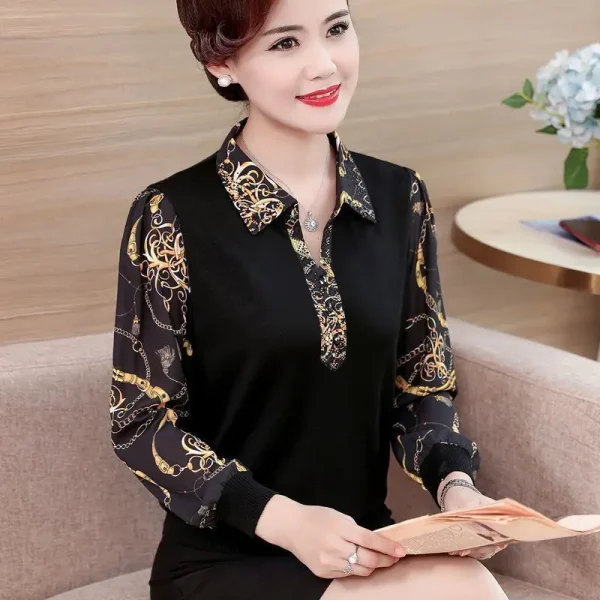 Moda coreana colletto rovesciato manica lunga top femminile Casual pendolare stampato t-shirt pullover abbigliamento donna autunno inverno 2