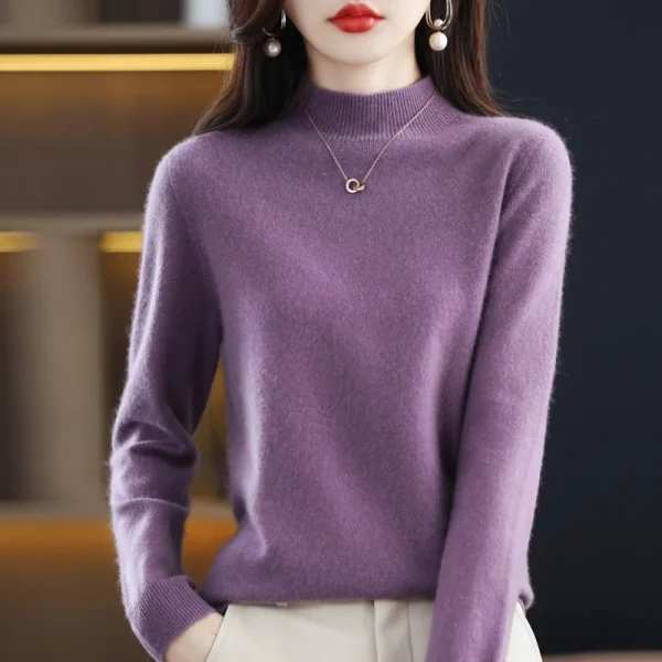 Maglione da donna in cashmere di lana merino al 100% maglione da donna a collo semi-alto a maniche lunghe nuovo pullover caldo in autunno e inverno. 3
