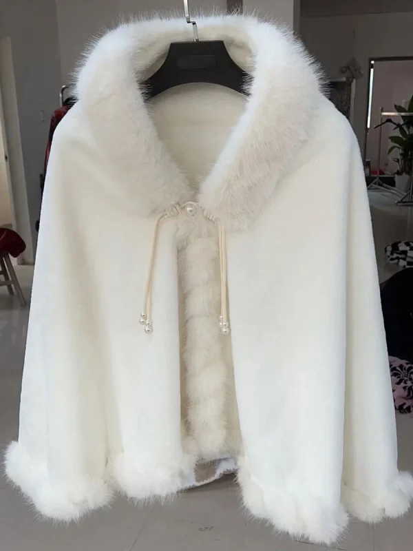 Elegante principessa con finiture complete lavoro manuale mantello in pelliccia sintetica capispalla donna inverno comfort mantello in peluche avvolge cappotto scialle da sposa addensare 6