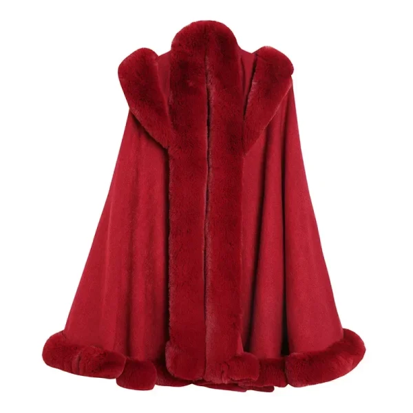 6 colori Scialle invernale Caldo e spesso Cappotto avvolgente con cappello Donna Pelliccia di coniglio sintetica Poncho allentato Mantello Cardigan a pendolo grande 6