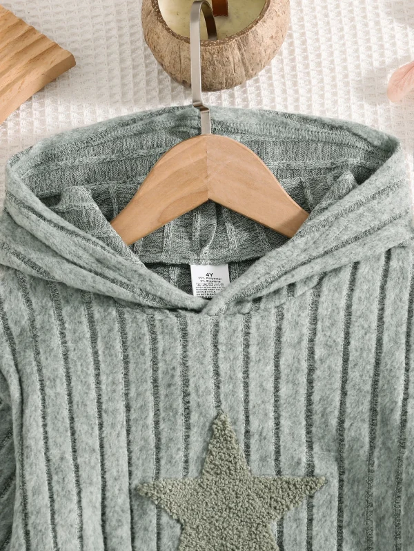Abbigliamento casual per ragazze autunno e inverno Set da 2 pezzi Felpa con cappuccio a costine lavorata a maglia + Pantaloni a maglia a costine tinta unita in vita elastica Set casual per la casa quotidiana delle ragazze 3