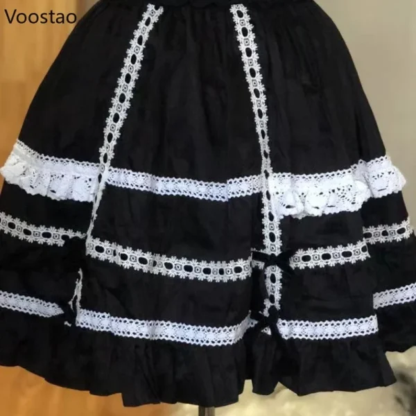 Minigonna giapponese dolce Lolita donna Harajuku Kawaii fiocco in pizzo volant gonne da festa ragazze vintage carino abito da ballo gonne torta 6