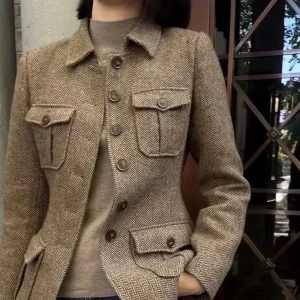 Giacca di lana da donna 2025 Autunno Inverno Retro Slim High End Cappotto corto femminile Moda Comodo temperamento Cappotto da donna 1