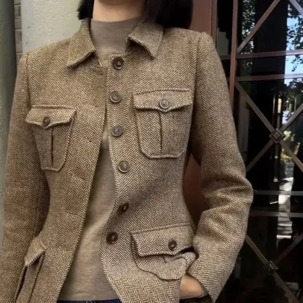 Giacca di lana da donna 2025 Autunno Inverno Retro Slim High End Cappotto corto femminile Moda Comodo temperamento Cappotto da donna 1