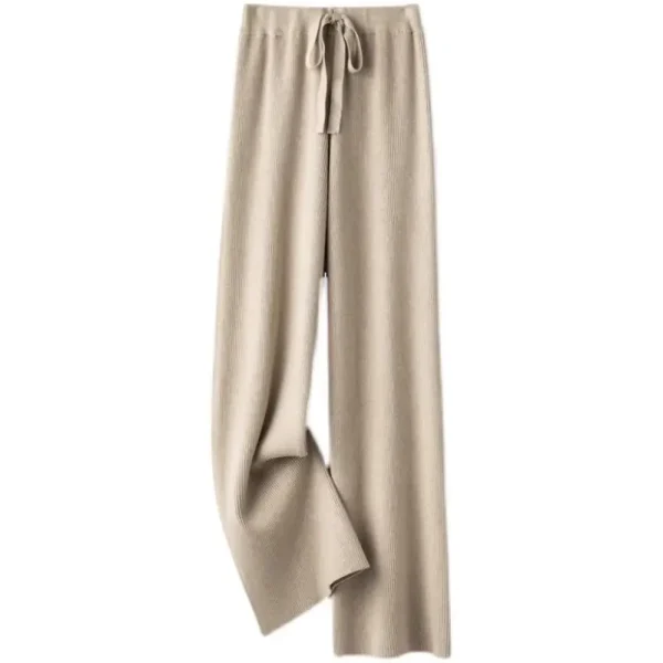 Pantaloni in pura lana a vita alta autunno inverno Pantaloni a gamba larga in cashmere Pantaloni casual larghi in maglia lunga solida delle nuove donne CQ100 4