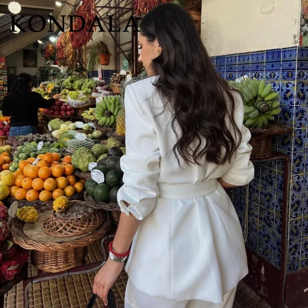 KONDALA 2025 Autunno Inverno Office Lady Abiti Moda Allentato Casual Telai Coprispalle Blazer con intaglio + Pantaloni eleganti a vita media a gamba larga 3