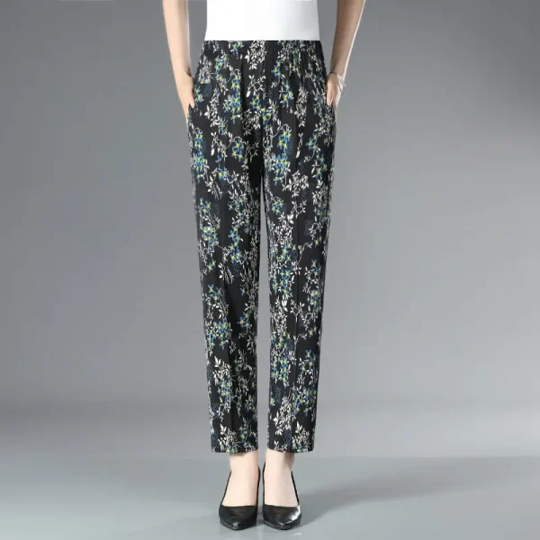 Tasche con bottoni stampa a vita alta da donna autunno e inverno pieghe elastiche moda Casual eleganti pantaloni a gamba dritta per pendolari 4