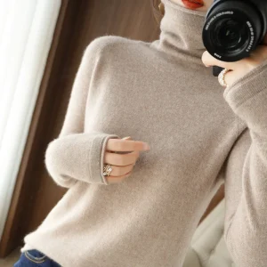 Maglioni da donna autunno inverno dolcevita manica lunga tinta unita slim fit top in maglia basic camicie con fondo caldo pullover ad alta resistenza 1