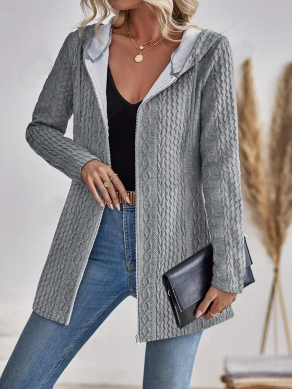 Felpa con cappuccio con cerniera in tinta unita con struttura alla moda da donna elegante direzionale 4