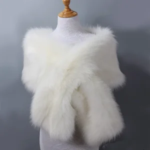 Lussuoso inverno da donna in pelliccia sintetica con collo a scialle, stola, coprispalle, caldo mantello da sposa, mantello da sera, festa di nozze, coprispalle in peluche 1