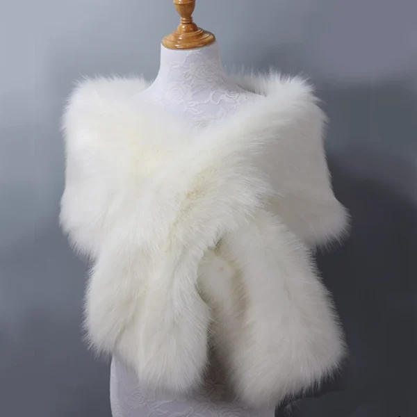 Lussuoso inverno da donna in pelliccia sintetica con collo a scialle, stola, coprispalle, caldo mantello da sposa, mantello da sera, festa di nozze, coprispalle in peluche 1