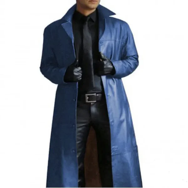 Trench da uomo in ecopelle streetwear Cappotto lungo giacca a vento moda Slim Fit Giacca antivento in PU Steampunk Outwear oversize 2