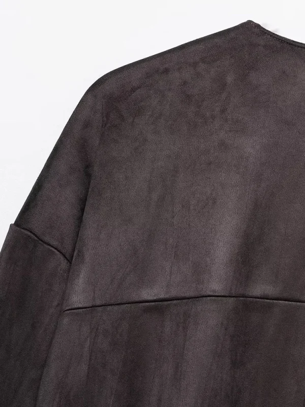 Giacca bomber da donna in finta pelle scamosciata a maniche lunghe con cerniera frontale Capispalla chic Top alla moda per donna 5