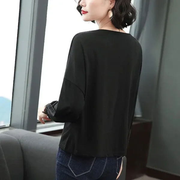 Moda diamanti manica a pipistrello Casual top abbigliamento donna primavera autunno coreano garza impiombata pullover t-shirt tinta unita 5