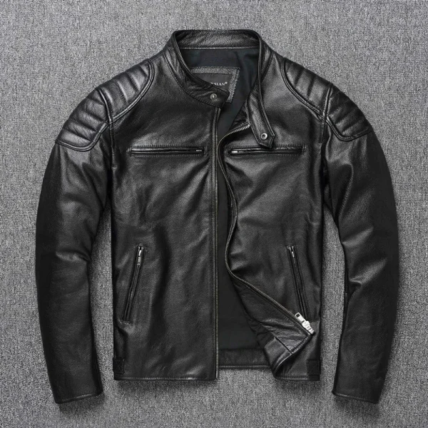 Nuova giacca da uomo in pelle PU con colletto alla coreana da motociclista, tinta unita alla moda, ampia, versatile, casual, a maniche lunghe 1