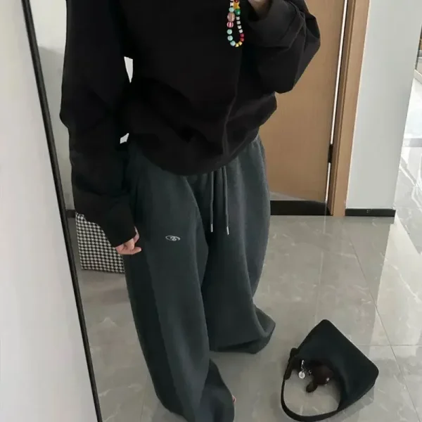 Pantaloni sportivi casual neri American retro hip-hop da donna oversize coreano streetwear pantaloni da jogging larghi pantaloni a gamba larga a vita alta 6