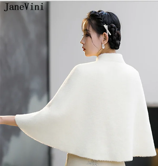 JaneVini Mantello invernale da sposa nero gotico Bolero Borgogna Ricamo Scialle in pelliccia sintetica Avvolge Mantelli da sposa formali da donna Coprispalle 5