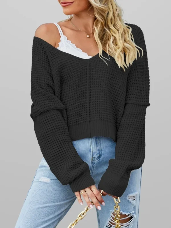 Pullover ampio Maglioni casual con scollo a V profondo Top lavorato a maglia femminile Novità in capispalla Stampa Abiti autunnali e invernali 2