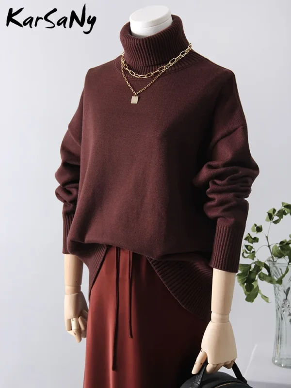 Maglioni spessi da donna Dolcevita oversize da donna Pullover bianchi caldi invernali Maglione oversize a collo alto lavorato a maglia per top da donna 4