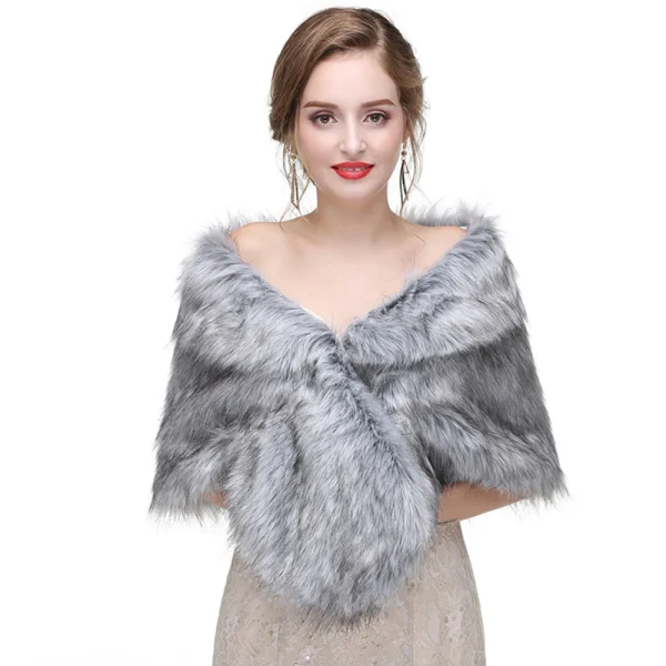 Scialle da donna caldo invernale in pelliccia sintetica addensato termico da sposa da sposa elegante mantello da esterno festa da donna avvolgente quotidiano grigio avorio 3