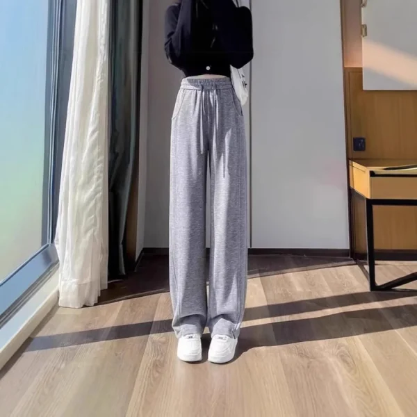 Pantaloni sportivi casual slim cadenti a vita alta primaverili e autunnali da donna a gamba larga stretta 4