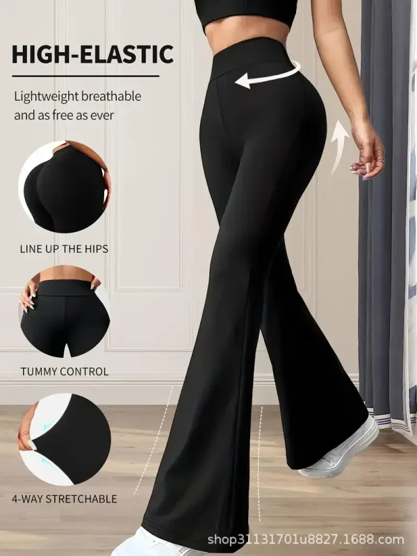 Pantaloni da donna in pelle di squalo a ferro di cavallo drappeggiati a vita alta, dimagranti, pantaloni da yoga micro svasati, lunghezza estesa 4
