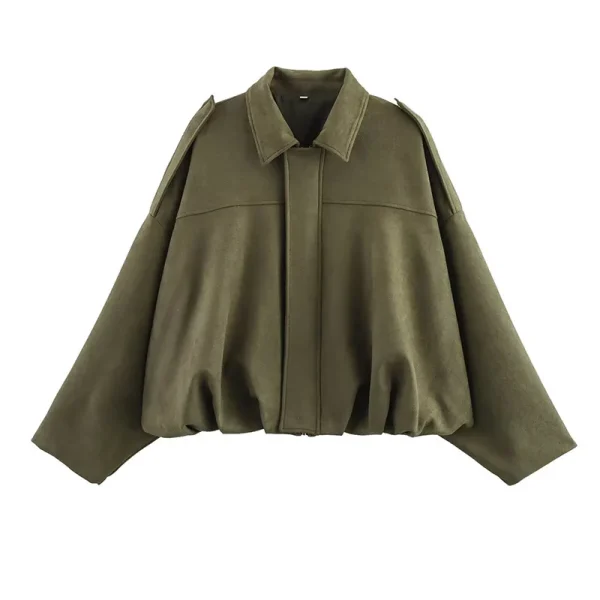Bomber da donna Cappotti Moda Colletto rovesciato Manica lunga Cappotti larghi Capispalla femminile vintage Top chic 5