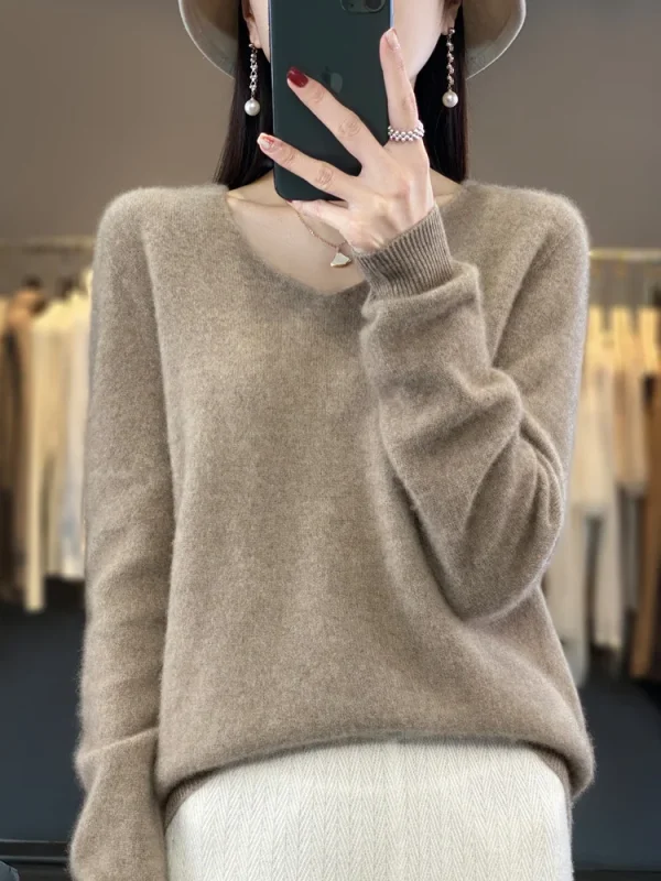 100% lana Merino maglione da donna con scollo a v pullover a maniche lunghe autunno inverno maglione di base maglieria in Cashmere abbigliamento femminile caldo 4