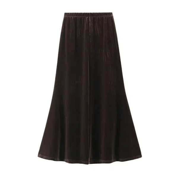 Gonna lunga a vita alta autunno inverno donna gonne a sirena slim fit in velluto dorato vintage gonne longuette streetwear eleganti femminili 3