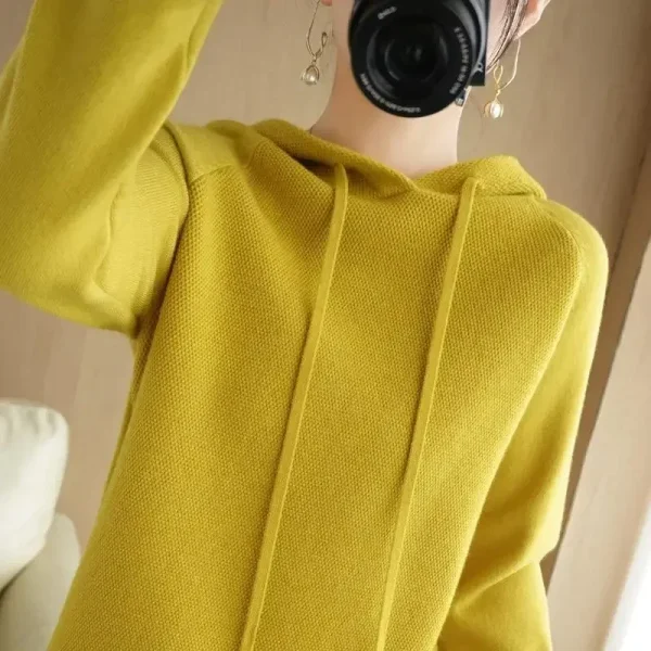 Maglione con cappuccio Donna Autunno Inverno Manica lunga Camicia con fondo caldo Solido Pullover casual Top in maglia Maglione moda coreana 2025 2