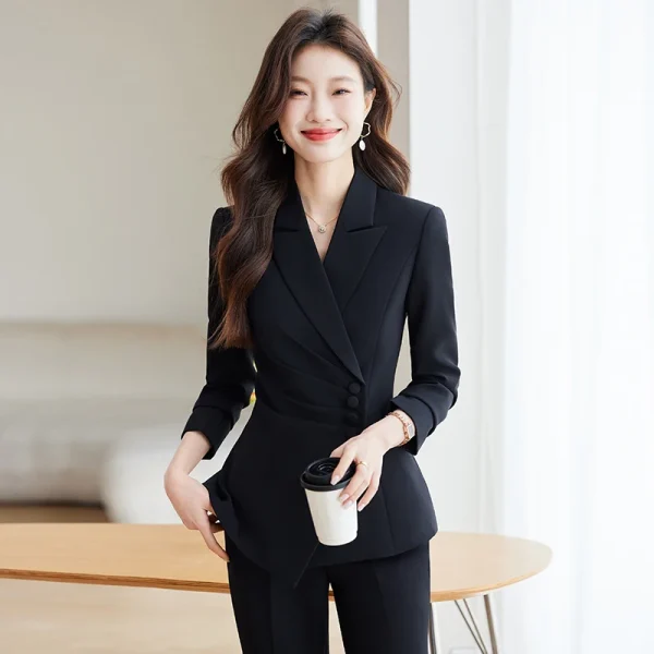 NAVIU Pantaloni da ufficio casual verdi per pendolarismo Set Giacca e pantaloni a due pezzi da donna slim a maniche lunghe elegante di nuova moda 3