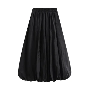 Gonne A sbuffo Lamuusaa donna estate 2024 tinta unita vita alta una linea gonna lunga con gemme A bolle eleganti gonne da donna Streetwear 1