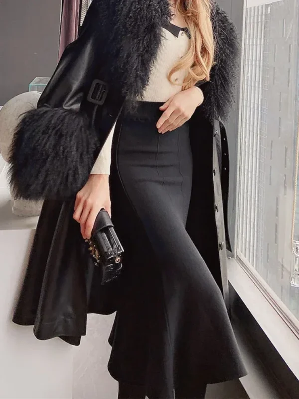 Gonne da donna 2025 Autunno Inverno Moda Gonne lunghe lavorate a maglia per le donne Verde Vintage Slim Office Lady A-LINE Gonna a coda di pesce 3