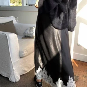 Gonna longuette patchwork in pizzo satinato 2025 Donna A-line elegante gonna liscia Abbigliamento donna 1