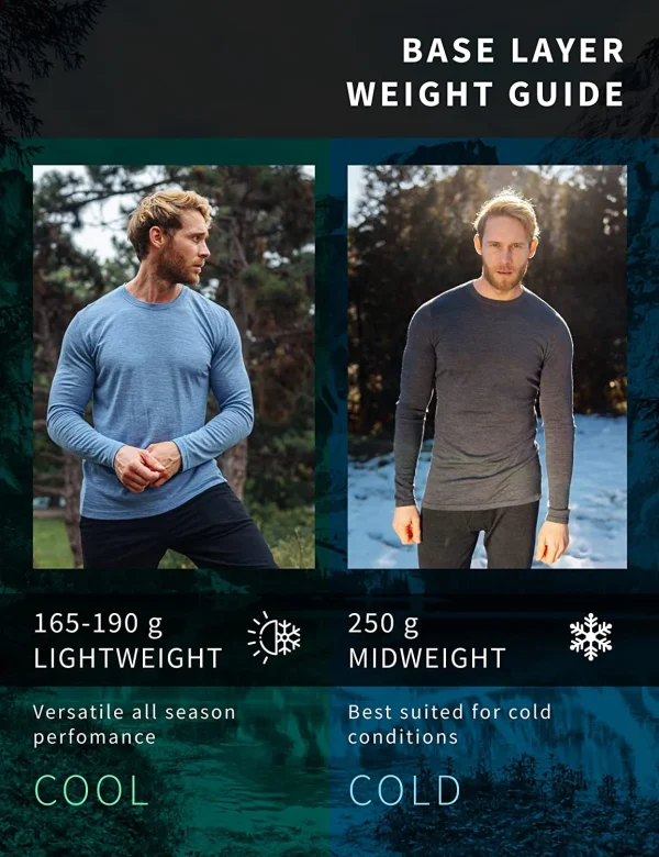 Strato base in lana merino al 100% da uomo in lana merino a maniche lunghe 240G Intimo termico di peso medio Top traspirante + Calzini da trekking 5