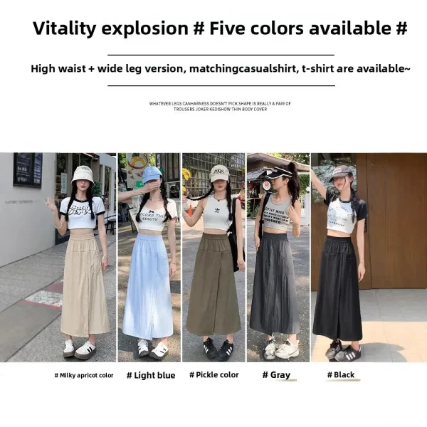 Pantaloni da lavoro Yamanaka da lavoro stile americano Pantaloni da donna estivi sottili a vita alta con spacco A-Line Minigonna Pantaloni larghi in seta ghiacciata 2