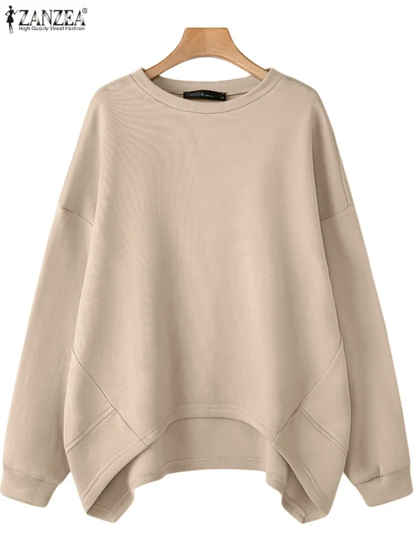 ZANZEA Moda Coreana Orlo Irregolare Pullover Casual Maglioni Allentati Donna Felpe di Colore Solido Vacanza Autunno Maglie a Manica Lunga 4