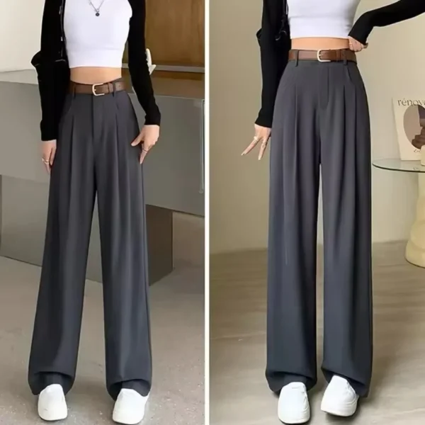 Pantaloni da abito eleganti drappeggiati a gamba larga Pantaloni da donna a vita alta dritti casual lunghi fino al pavimento Primavera Autunno Nuovo stile 4