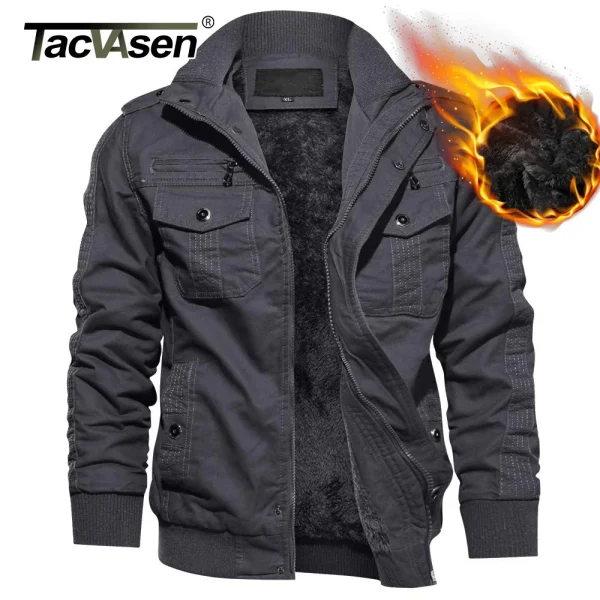 TACVASEN Giacche casual in pile addensato invernale oversize Giacca da uomo in cotone Cappotto Multi-tasche Giacca calda Parka Giacca a vento 2