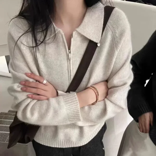 Nuovo maglione da donna 100% cashmere lavorato a maglia pullover da donna colletto POLO maglione di cashmere tinta unita allentato top di vendita caldo da donna 5