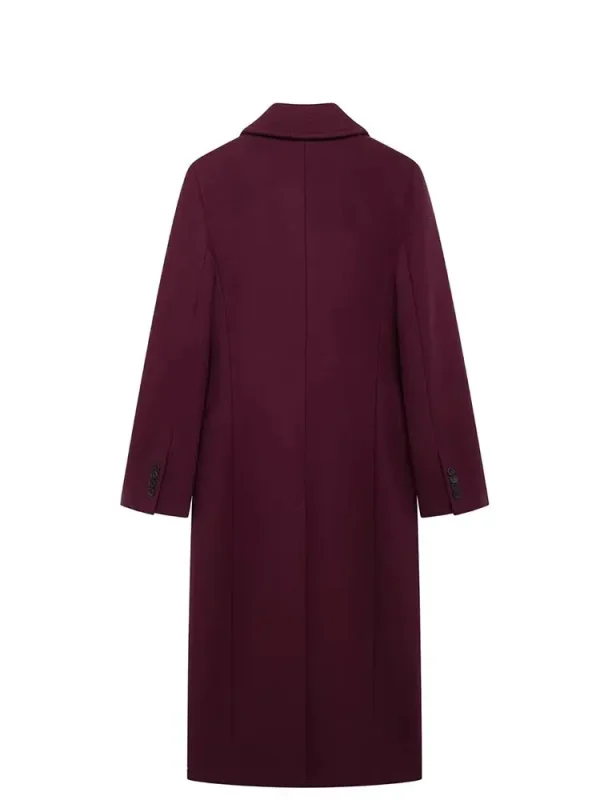 HH Cappotto di lana bordeaux moda donna doppio petto manica lunga bavero misto giacca autunno inverno capispalla High Street 6