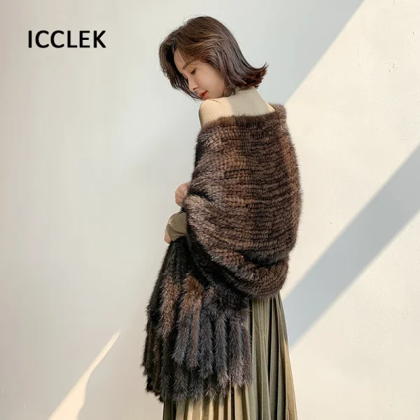 Scialle di pelliccia di visone Donna Inverno Caldo di lusso Sciarpa di pelliccia di grandi dimensioni Sciarpe di pelliccia lavorate a maglia da donna Avvolge Scialli da sposa per feste serali 5