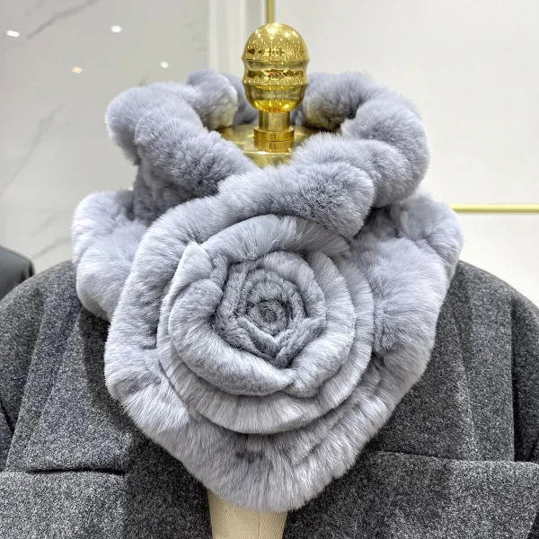 Sciarpa da donna in vera pelliccia di coniglio Rex addensata invernale per colletto da donna Scaldacollo Coprispalle lavorato a maglia 4