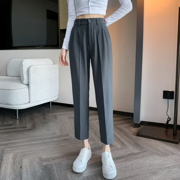 Pantaloni da abito a vita alta da donna 2024 Primavera Estate Bottone solido Casual Allentato alla caviglia Pantaloni da lavoro kaki da donna 2