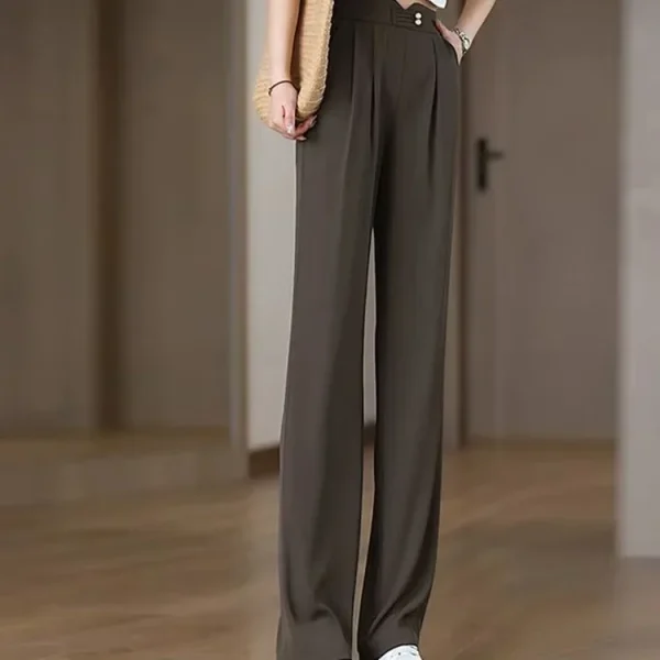 Summer New Ice Silk Cool Casual Pants Women High Waist Slimming Tall Draping Narrow Version Straight Leg Trousers 5