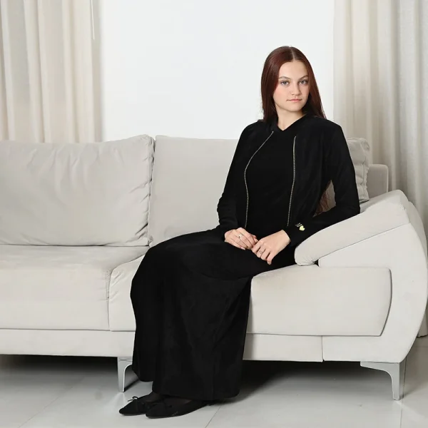 Abito lungo per donna e ragazza, bel set top in velluto a coste con cerniera e perline, abito senza maniche in velluto a coste nero per abiti invernali da donna XS-XXL 3