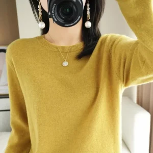 Maglione da donna O-Collo Autunno Inverno Pullover di base Caldo Casual Tira Maglioni Moda coreana Primavera Maglieria Camicia che tocca il fondo 2025 1