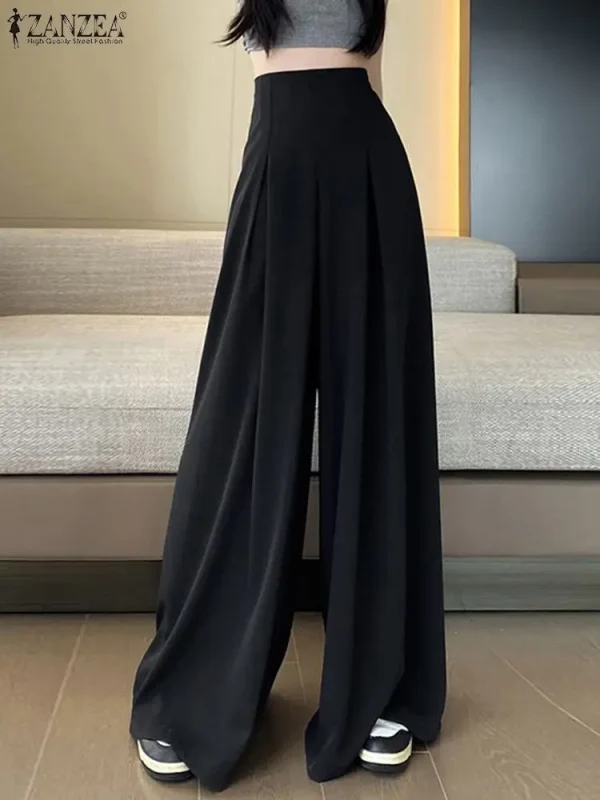Pantaloni vintage a gamba larga Donna 2024 Pantaloni da abito autunnale ZANZEA Elegante OL Pantaloni solidi Capris Vita alta oversize Pantalon Palazzo 4