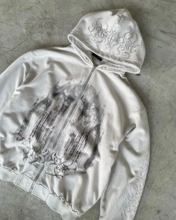 Felpa con cappuccio con zip alla moda gotica con stampa estetica vintage primavera autunno Felpa Hip Hop Casual Y2k Top Donna Uomo Kpop Abbigliamento 1