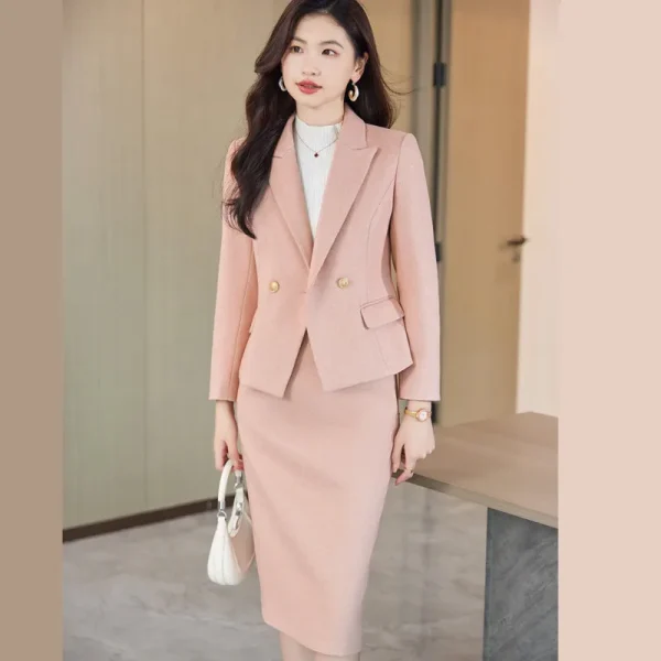 NAVIU abiti di lana grigia donna nuovo autunno inverno temperamento di fascia alta Blazer formale professionale e gonna abbigliamento da lavoro da donna da ufficio 4